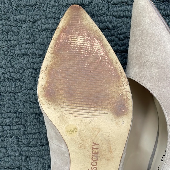 Sole Society Andorra Block Heeled Pumps, Taupe Suede Pointed Closed Toe Shoes - Picture 8 of 8